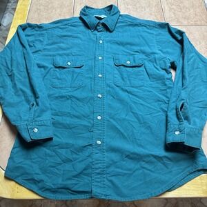 Vintage 90s Five Brother Flannel Shirt Sz Large Made in USA Solid Green Workwear